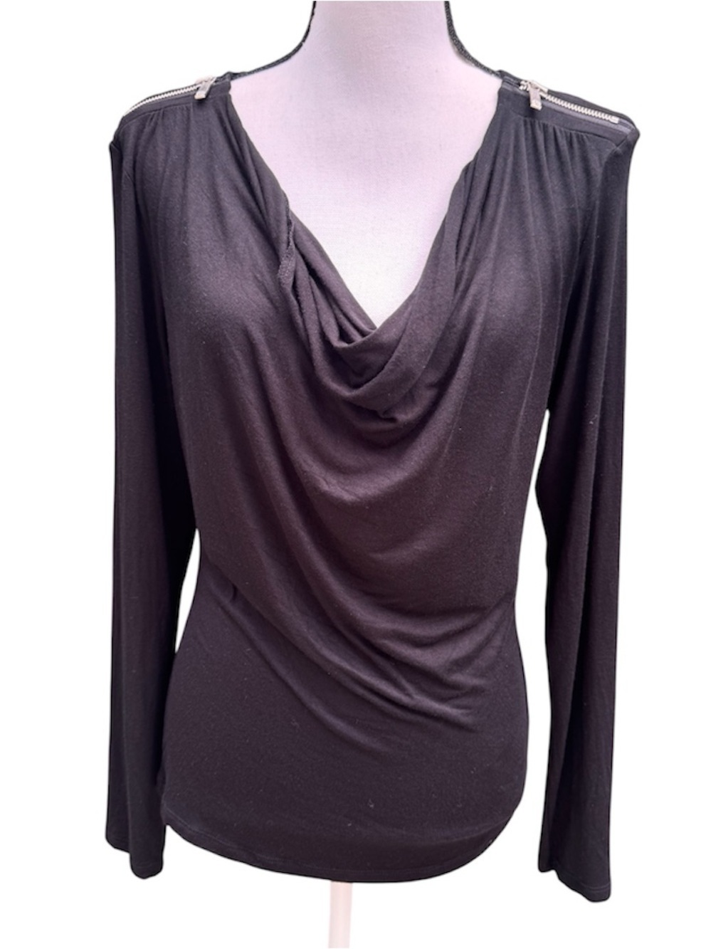 Michael Kors Black Drape Cowl neck Long Sleeve Top Size SP